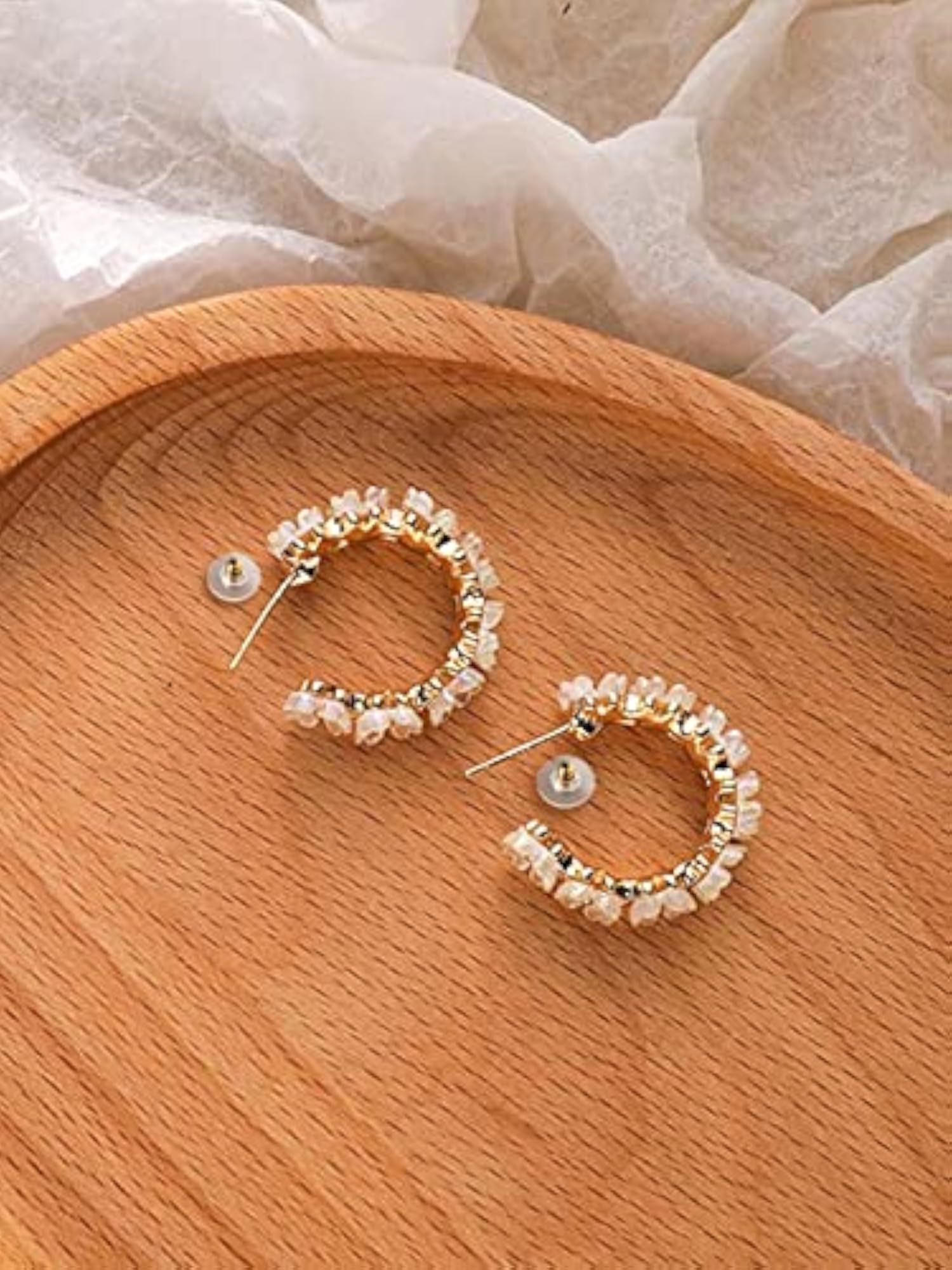 Crystal Studded Bali Clip On Hoop Earrings