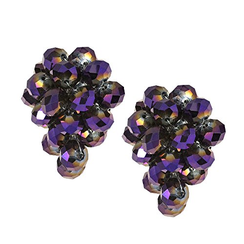 Aeravida Royal Forest Purple Fashion Crystal Grape Base Metal Clip On Earrings | Classic Sterling Silver Cuff Earrings For Women | Gift For Daughter, Mother’s Day, Statement Fashion #TOP1