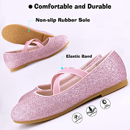 Mei Macleod Girls Ballet Flat Dress Shoes Cute Mary Jane Shoes With Elastic Strap Glitter Princess Shoes For Wedding Party School Dress Up Pink #TOP3