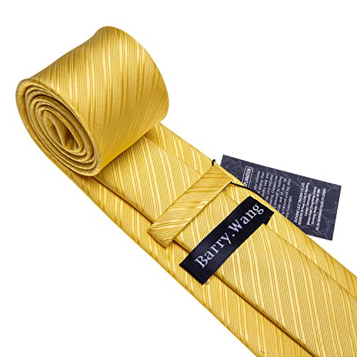 Image of Barry.Wang Solid Striped Tie for Men Silk Necktie Pocket Square Cufflinks Formal Wedding Party Business