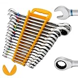 GRENPRO Ratcheting Wrench Set Metric And Standard, Combination Wrench Kit Holders Organizers For Mechanics Tool With Color Ring Gauge, 17PCS Large Big 8-24mm Long Box Open End Ratchet Wrenches Sets