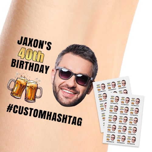 Custom Temporary Tattoos with Photo Birthday Personalized Name Fake Tattoos with Picture for Adult Men Women Customized Gifts for Bachelorette Party
