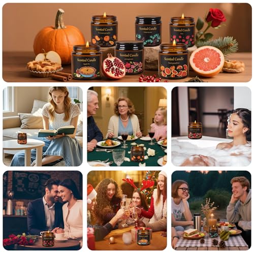 Set van 6 kaarsen voor thuis geurende aromatherapie kaarsen voor vrouwen mannen, 21 oz natuurlijke soja wax geurkaars set, amber pot kaars geschenken set voor verjaardag, Kerstmis - Afbeelding 6