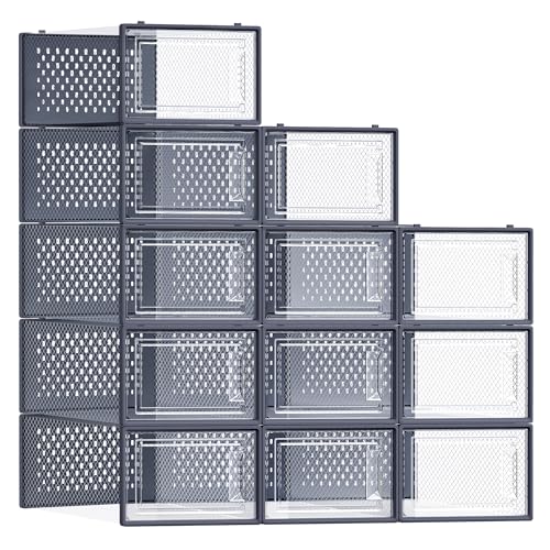 SONGMICS Schuhboxen, 12er Set, Schuh-Organizer, faltbar und stapelbar – Ansicht 1