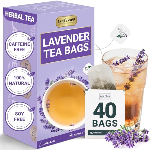 Image of LeafLea Lavender Tea Bags, Pure Lavender Flower Herbal Tea, 40 Count