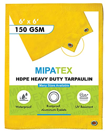 Mipatex Tarpaulin Sheet Waterproof Heavy Duty 5ft x 6ft, Poly Tarp with Aluminium Eyelets Every 3 feet - Multipurpose 150 GSM Plastic Cover for Truck, Roof, Rain, Outdoor or Sun (Yellow)