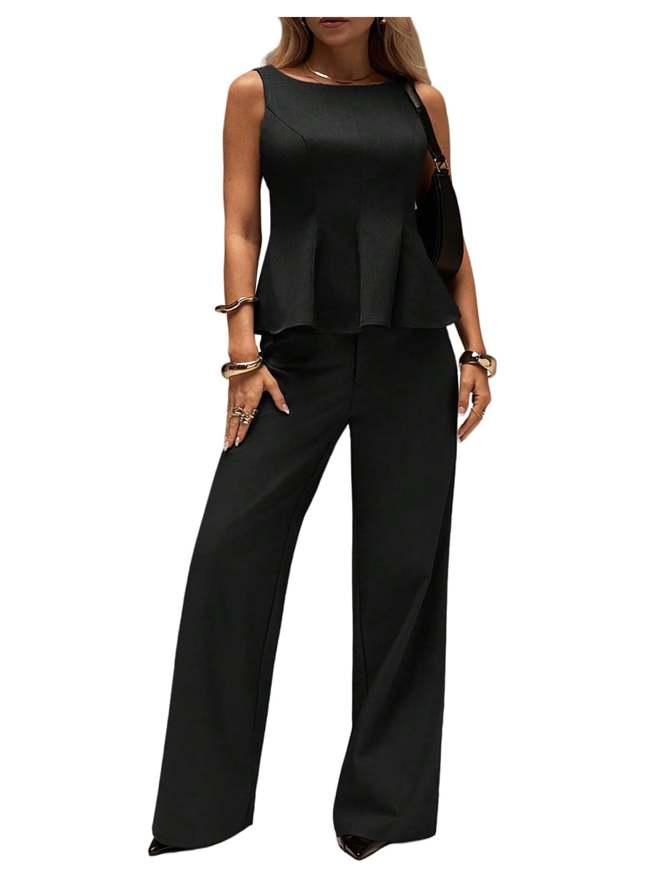 Floerns Womens Dressy Casual Low Rise Suit Work Pants Bell Bottom Business Casual Office Flare Trousers
