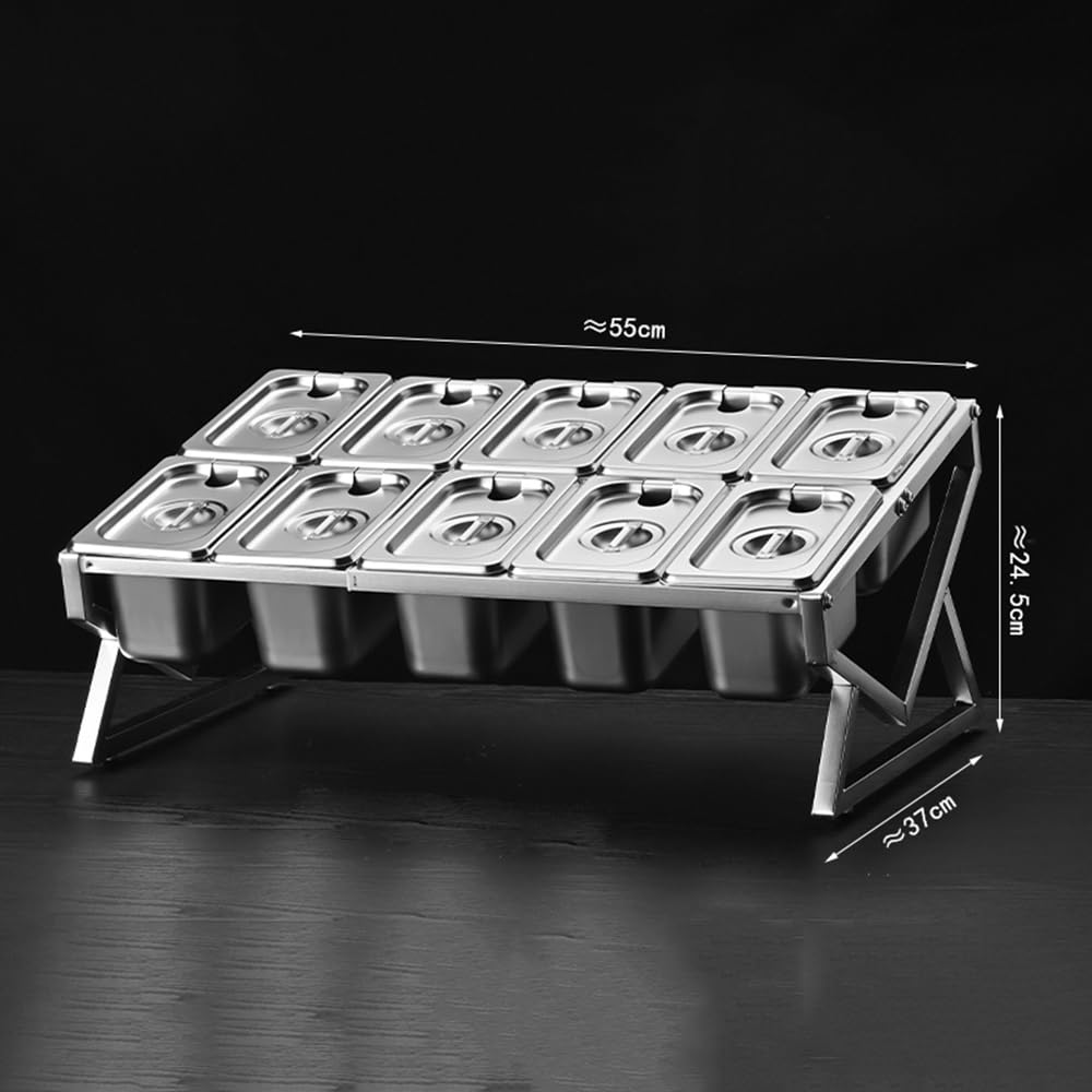 Gewürzregal aus Edelstahl mit 10 Fächern, stehend, inklusive Deckel, 2-reihig, ausziehbar, Aufbewahrungsbox für Gewürze auf der Arbeitsplatte, silberfarben (Größe A/21,6 x 14,6 x 9,6 Zoll)