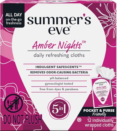 Image of Summer's Eve Refreshing Feminine Wipes, Amber Nights, 12 Count (Pack of 12)
