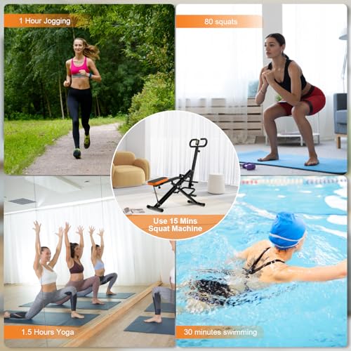 Image of Squat Machine for Home, Squat Assist Trainer with Adjustable Resistance, Foldable Rowing Machine, LCD Display, Exercise Trainer with 265LBS Capacity for Glutes Legs Workout