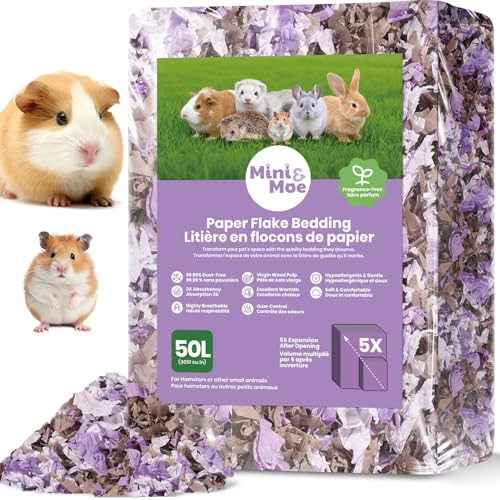 Image of Hamster Bedding 50L Guinea Pig Paper Bedding Odor Control 99% Dust-Free | Small Pet Bedding Natural Paper Expands 5X Soft Dust-Free Unscented Support Burrowing, Nesting, Easier Daily Cage Care