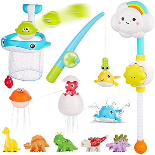 Bild von Badewannenspielzeug ab 1-6 Jahre, CRIOLPO Badespielzeug Baby Badewannen Spielzeug Wasserspielzeug Kinder mit Dusche, Wind-up Spielzeug No-Mold Dinosaurier Angelspiel, Spielzeug Geschenk Mädchen Junge
