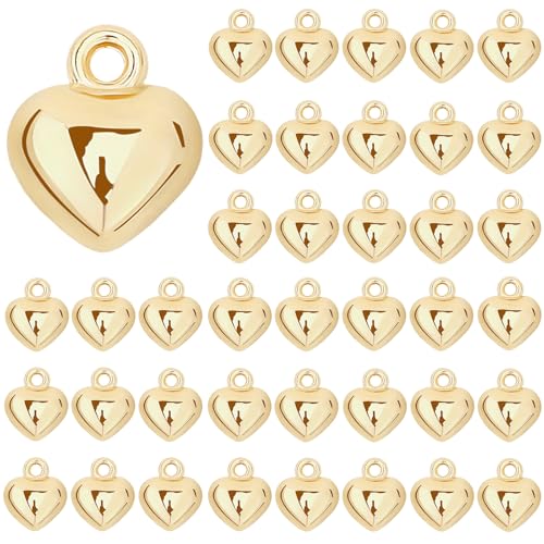 MARFOREVER 40 Pcs 18K Gold Heart Charms for Jewelry Making Valentines Charm
