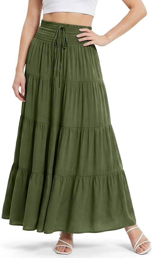 Alaoo Jupe Maxi Bohème 2-en-1 à Ceinture Smockée Extensible