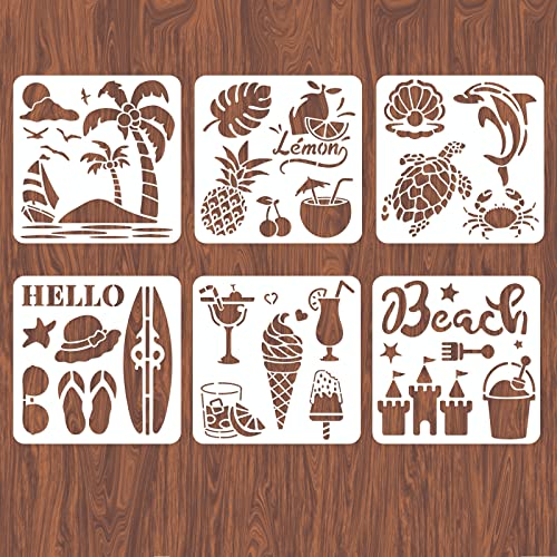 INFUNLY Summer Stencils Beach Stencils for Painting on Wood 11.8" Dolphin Sea Coconut Tree Template Reusable Ocean Stencils Template Wall Stencils for Painting for Scrapbook Art Craft Wall Home Decor