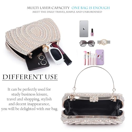 Image of Lady Quinton Pearl and Rhinestone Evening Clutch Bag, Bridal Party Handbag with Chain Strap