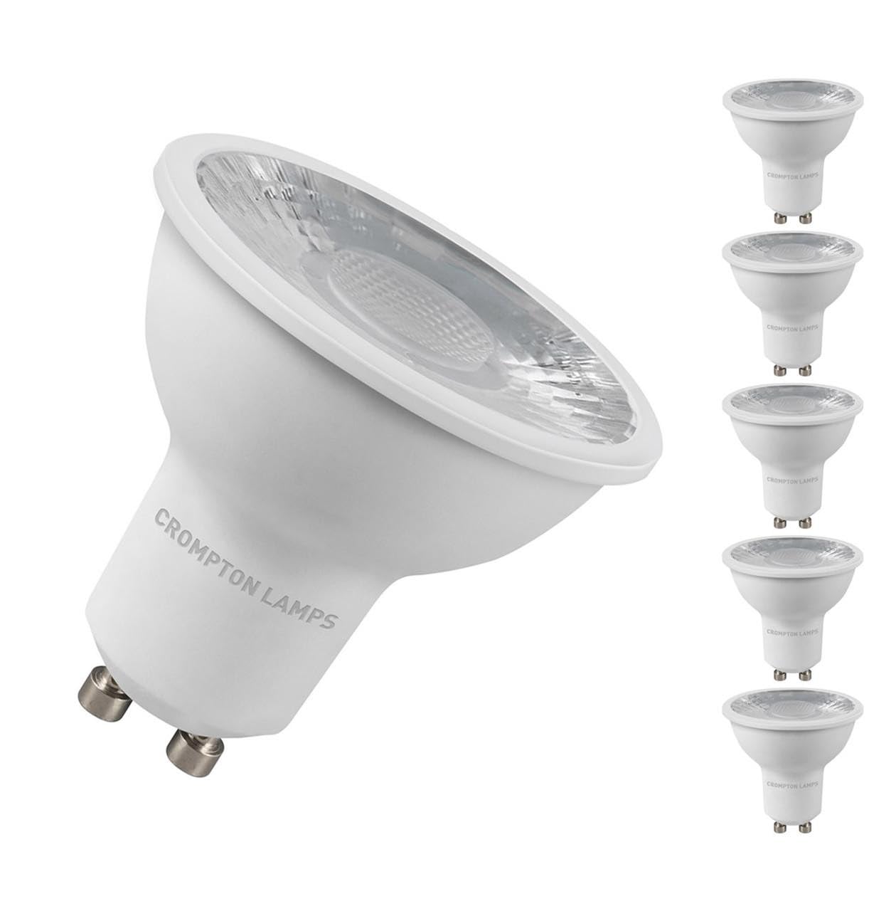 Crompton LED GU10 Spotlight Bulbs 5W Dim Warm White 2700K Halogen Replacement (5 Pack)
