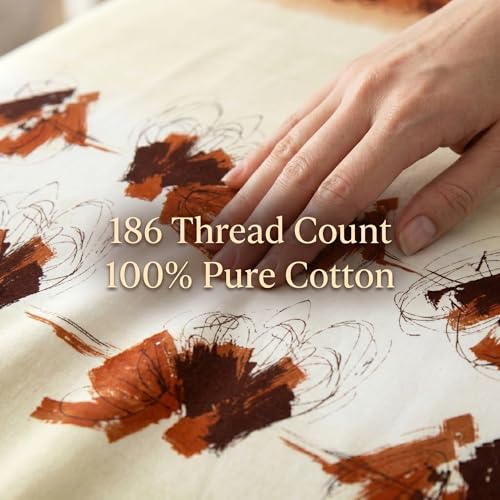Image of Mafatlal 186 TC Autumn Delight Graceful Pure Cotton Single Flatsheet (60 x 90 Inch) | Breathable Summer Comfort | Wrinkle-Free Floral Bedsheet with 1 Pillow Cover, Beige Brown