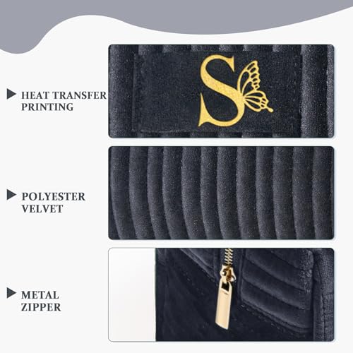 Image of COSHAYSOO Mom Birthday Gifts Mothers Day Gift Ideas for Mama Grandma New Mommy from Daughter Travel Makeup Bag Quilted Make Up Cosmetic Pouch Cool Aesthetic Monogram Black Velvet Initial Letter S