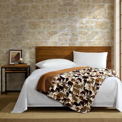 Image of Eddie Bauer - Oversized Throw Blanket 50x70, Reversible Plush Blanket for Couch or Bed, Animal Print Room Decor (Animal Plaid Brown)