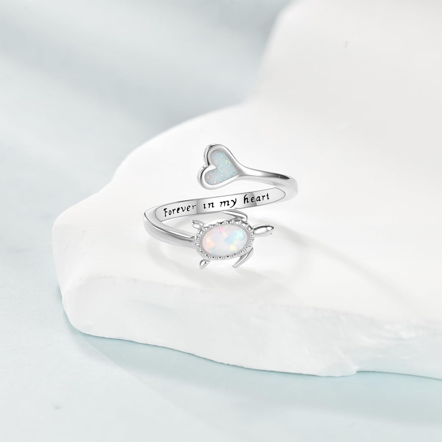 Opal Sea Turtle/Cat Ring 925 Sterling Silver Cute Animal Adjustable Open Ring Animal Jewelry for Women - Image 4