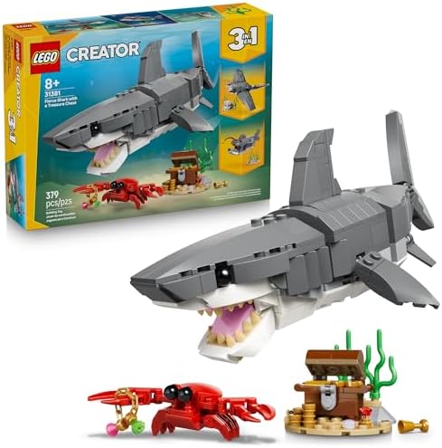 LEGO Creator Fierce Shark with a Treasure Chest Building Toy for Boys & Girls - Kids Build a Shark, Fish, or Manta Ray Animal Figure - Bedroom or Shelf Decor for Ages 8+ - 31381