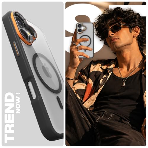 Image of Pikkme Back Cover for iPhone 16 Plus | Shockproof | Mag-Safe Compatible | Hard Transparent Back | Premium Raised Camera Protection | Bumper Case (Black Mag-Safe)