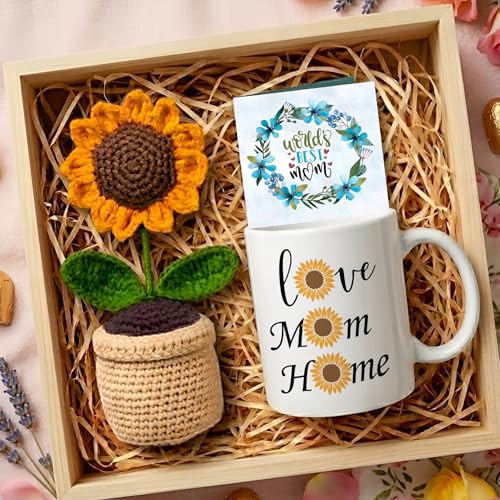 Image of TIED RIBBONS Gift for Mom, Birthday Gift for Mom, Birthday Gift for Mom Gift Combo for Mom - Artificial Crochet Flower with Pot with Printed Mug, Card | Birthday Gifts for Mother