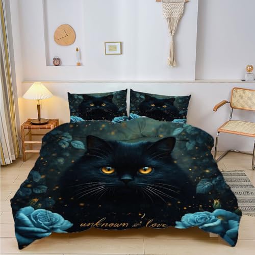 Ropa de cama infantil reversible de gato negro y microfibra suave 4