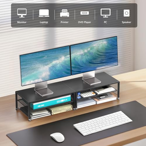 Image of OPNICE 2-Tier Computer Monitor Stand Riser, Laptop Stand for Desk, Desk Organizer for Office, Home and School Supplies, Black