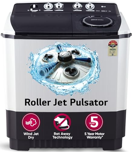 Image of LG 10 kg 5 Star Semi-Automatic Top Loading Washing Machine (P1055SGAZ, Dark Gray, Wind Jet Dry), Large