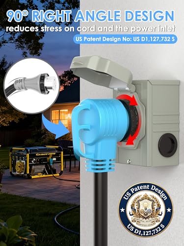 50 Amp 50ft RV Generator Power Cord 14-50P SS2-50R 90° Angle UL Listed Blue