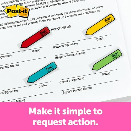 Post-it Message Flags, Sign Here, .47 x 1.7 in, Assorted Colors, 4 Pack - image 2