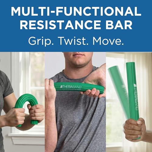Image of THERABAND FlexBar, Flex Bar, Physical Therapy, Tennis Elbow, M, Green | Flex therapy bar for physical therapy, wrist and forearm exercise, with non slip grip and compact design