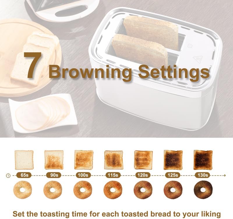 Smart Touch Screen Toaster 2 Slice, KETIAN Automatic Digital Stainless Steel Toaster,7 Bread Types,Single Slot Tech,7 Browning Settings,Removable Crumb Tray,1400W (Silver)