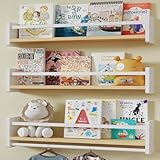 MXCSE Floating Nursery Shelves, Floating Shelves for Wall Kids, Wood Wall Mounted Bookshelves for Nursery, Nursery Shelves for Bedroom, Toddler Room, Baby Room (White, 16 Inch)