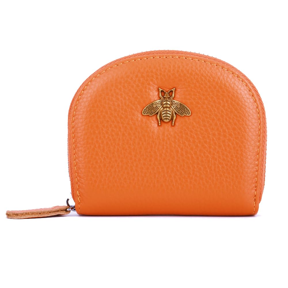Yocipa Leather RFID Credit Card Holder Wallet For Women Small/Medium Zipper Card Case (Orange, Medium)