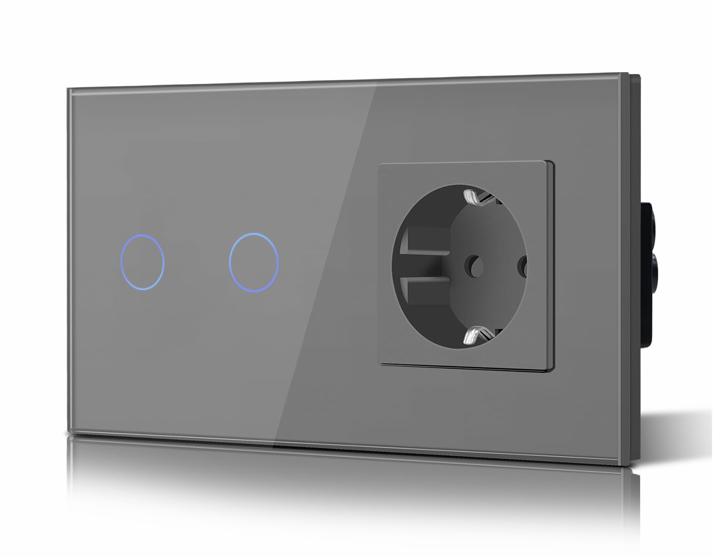BSEED Interruptor táctil y enchufe pared,Toma de corriente con USB C,Panel de Vidrio con pulsador LED,Sin Función Wifi,1 Gang 1 Vía+1 Enchufe USB/Tipo C,157mm Negro — view 100