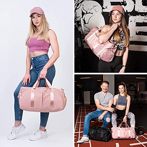 PHABULS Waterproof Duffel Weekender Bag Pink For Women and Men Swim Sports Travel Gym Bag,19.68inch