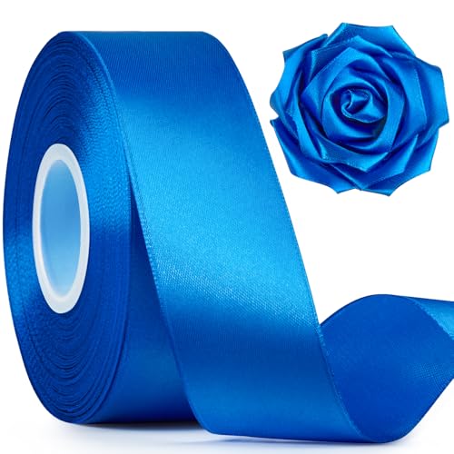 Image of Mauproy 1-1 /2 Inch Wide Royal Blue Satin Ribbon, 50 Yards Solid Polyester Fabric Ribbon for Roses Making, Gift Wrapping, Flower Bouquets, Wedding Decorations, Handmade Crafts