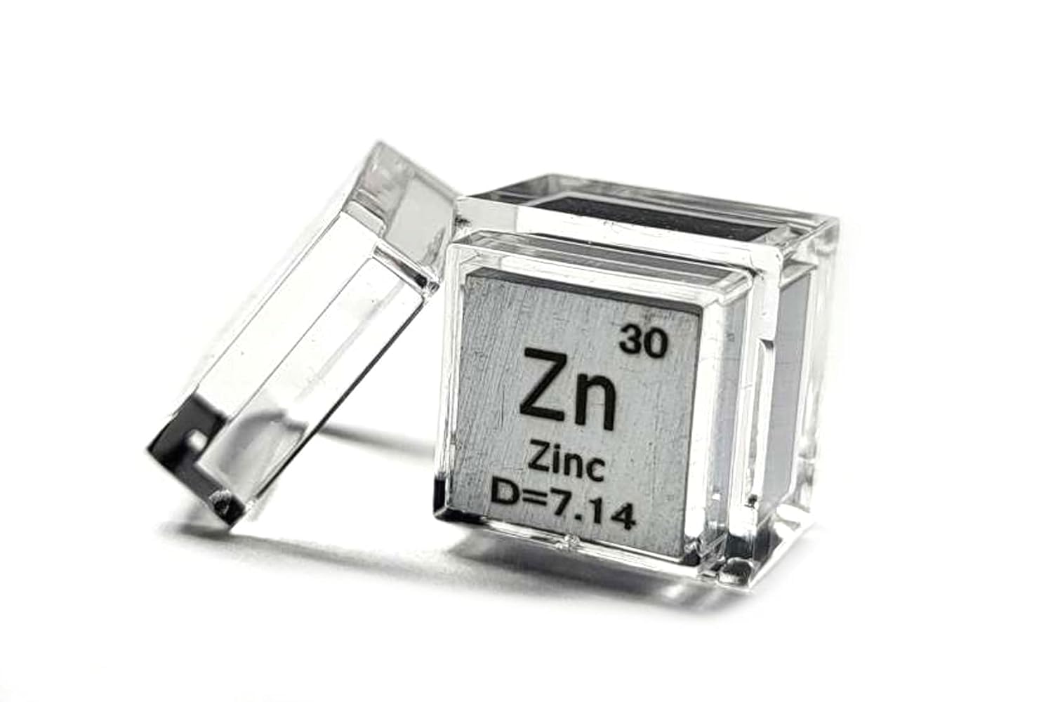 0.39" 10mm Zinc Zn Metal Cube up to 99.9% Pure Periodic Table Element Engraved Density Collection Science Education Display Block Cube + Acrylic Case Box - 1PC