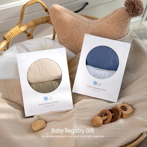 Image of lulumoon Muslin Bassinet Sheets for Baby: Skin-Friendly & Soft Bedside Sleeper Bassinet Fitted Sheets for Boys