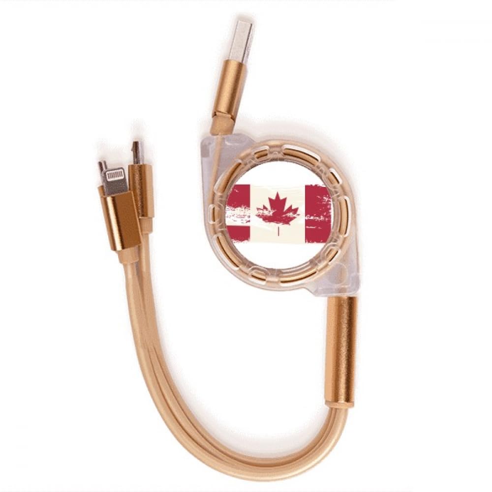 Canada Flavor Black and Red Pattern Charging Cable Retractable Multi USB 3 in 1