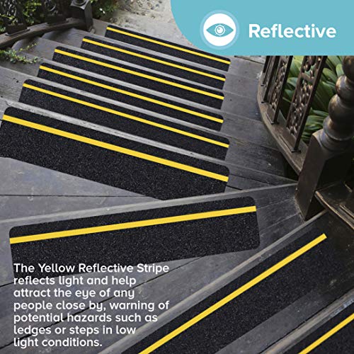 Lifegrip Anti Slip Traction Treads With Reflective Stripe (10-Pack), 6" X 28", Best Grip Tape Grit Non Slip, Outdoor Non Skid Tape, High Traction Friction Abrasive Adhesive For Stairs Step, Black #TOP1