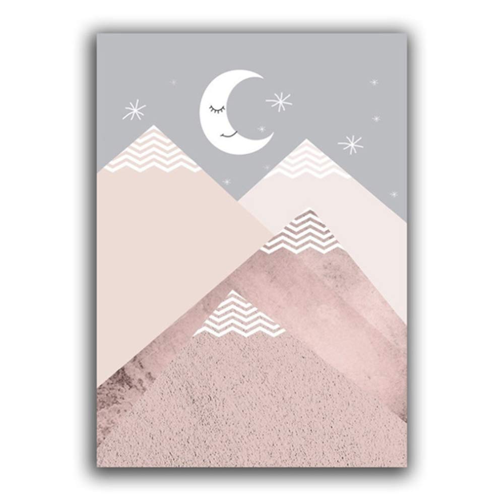 Toile Peinture Bébé Pépinière Mur Art Affiche et Imprimer Imprimer Rose Dessin Animé Lune Image Décorative Nordique Enfants Chambre Décoration 50x70 cm (19.7 "x27.6) avec Cadre