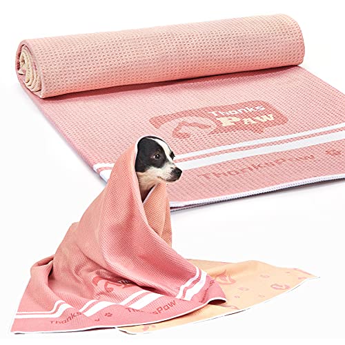 Thankspaw Haustierhandtuch für Hunde, Mikrofaser-Strandtuch (69,8 x 140 cm), super saugfähig, schnell trocknend, maschinenwaschbar, groß, übergroß, weiche Pooldecke, Pink Cover
