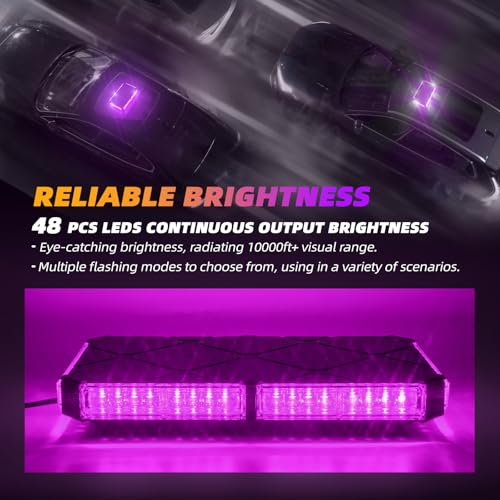 Image of 12 Inch Roof Top Funeral Escort Beacon Strobe Lights w /Magnetic Base, Mini LED Warning Traffic Hazard Light Bar for Funeral Escort Vehicles Trucks (Purple)