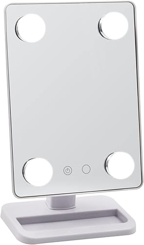 realife Hollywood - Espejo de maquillaje con 2 luces LED de color rotación de 180 con aumento desmontable de 10x color blanco