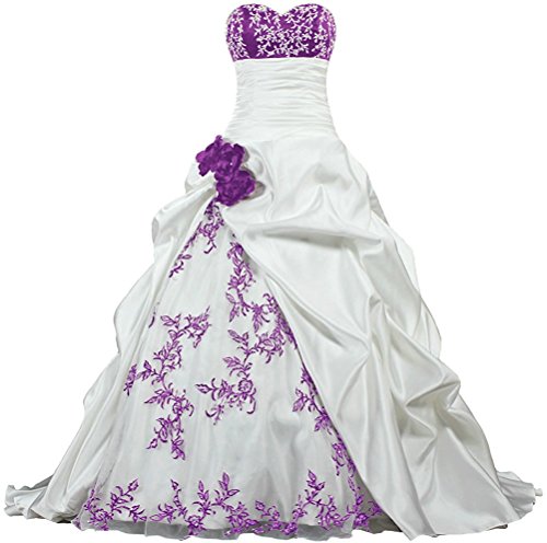 APXPF Femme Broderie Bustier Robe plissée de mariée en Satin pour la mariée 16 Blanc et Violet