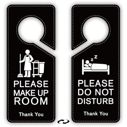 PRESSINART 2Pcs 2 Styles Do Not Disturb Sign PVC Double Sided 9 x 4 Inch Durable Sign, Sleeping Door Hanger Black Notice Plaque for Office Bedroom Home Hotel Motel Guesthouse Quiet Space Decoration